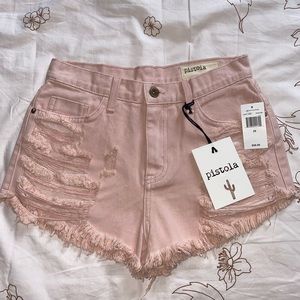 Pink highwaisted jean shorts